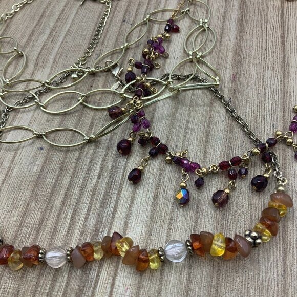 Avon BUNDLE Gold Tone Purple Dangling Orange Beaded Necklace - Picture 1 of 7